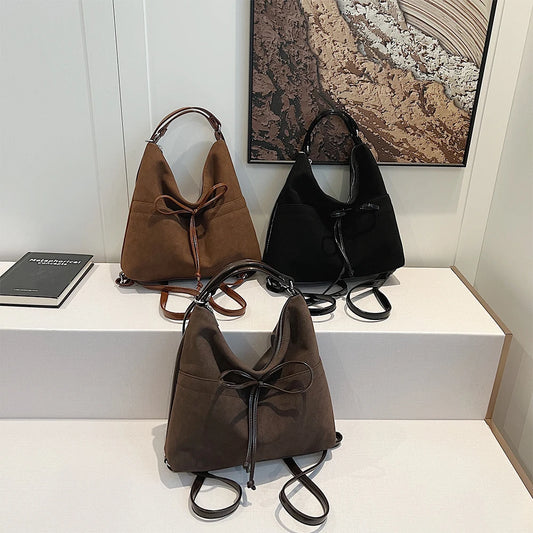 Women Suede Shoulder Bag with Inner Pocket Hobo Bag Zipper Closure Crescent Bag Clutch Purse for Shopping Work Travel