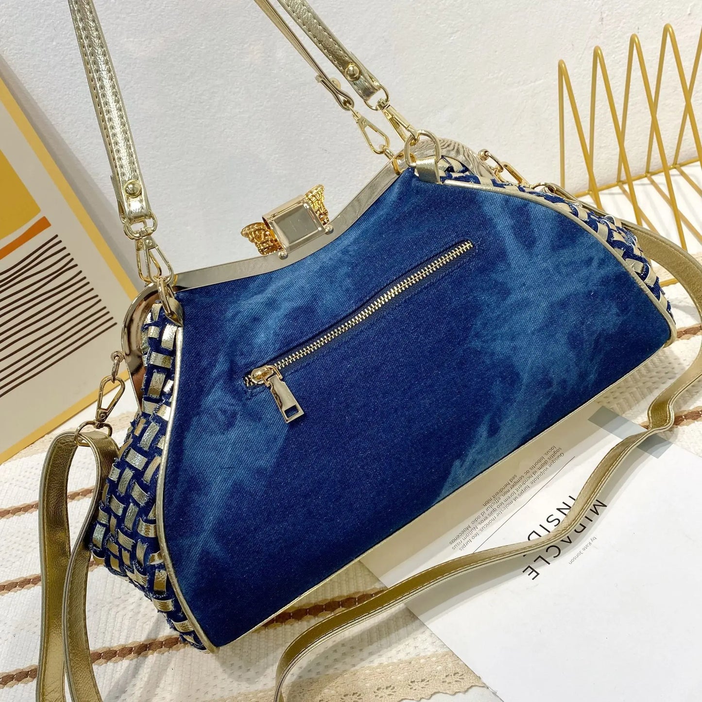 Diamond Denim Women Purses and Handbags with Shiny Rhinestone Jeans Crossbody Bag Shoulder Bag Evening Party Bag