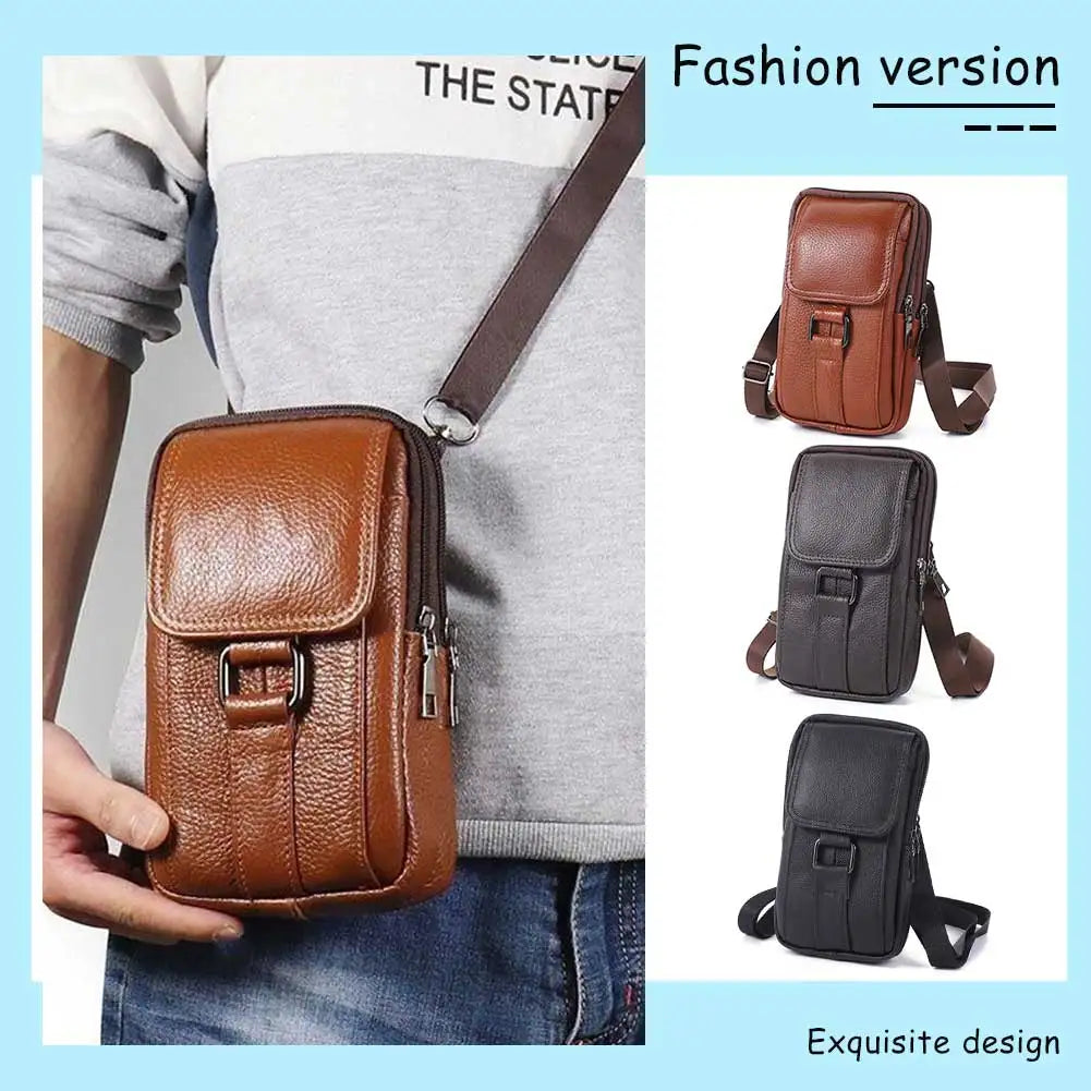 Portable Crossbody Bags Cowhide Leather Men Messenger Bags Fashion Simple Multi-pockets Casual for Outdoor Sport