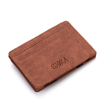 Men Ultra Thin PU Leather Mini Small Magic Wallet with Zipper Coin Pocket Purse Women Pouch Plastic Credit Bank Card Case Holder