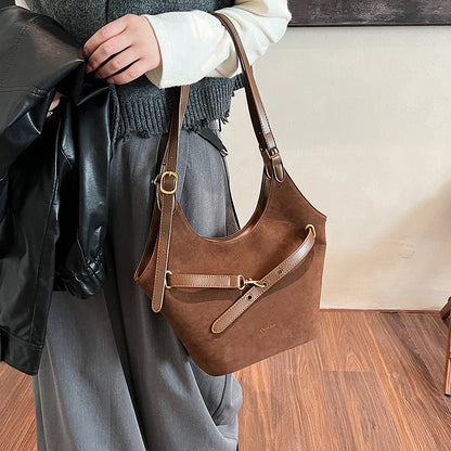 Suede Tote Bag for Women Suede Shoulder Bag Large Capacity Retro Shoulder Satchel Bag Large Shoulder Purse Shopping Bag