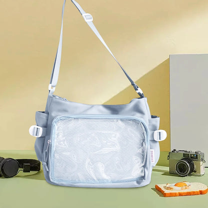 Women Ita Bag Fashion Shoulder Bag with Clear Window Simple Tote Bag Adjustable Strap Stylish Crossbody Bag Trendy Outdoor Bag