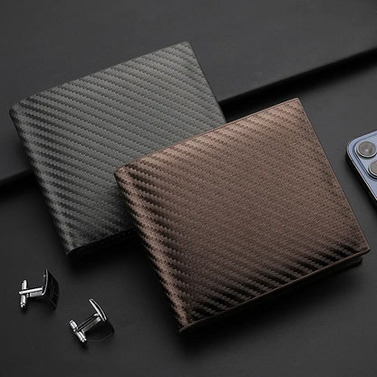 New Carbon Fiber Short Wallet Men's Card Bag Integrated Zipper Change Bag Holder Slim Minimalist Carbon Tri-Fold Wallet