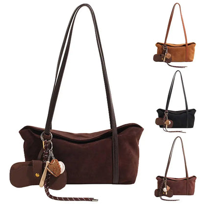Women Suede Flap Underarm Bag with Inner Pocket Satchel Bag Large Capacity Solid Clutch Purse for Work Travel