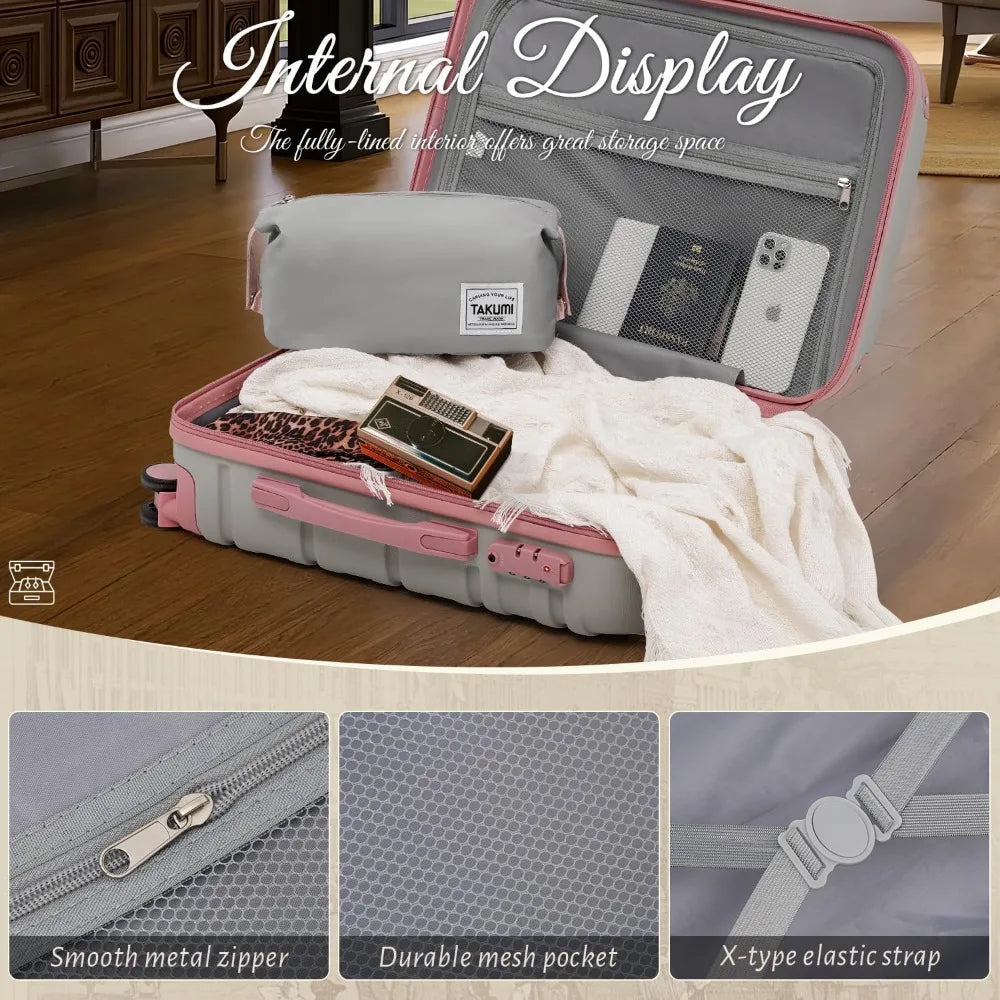 3-piece abs+pc hardshell suitcase set with duffel bag and double spinner wheels for travel with tsa lock