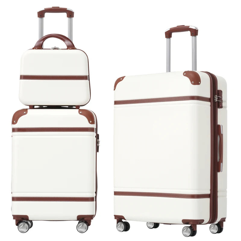 Sets 3 Pieces 20 24 And Cosmetic Case Spinner Suitcase With  Lock Lightweight White