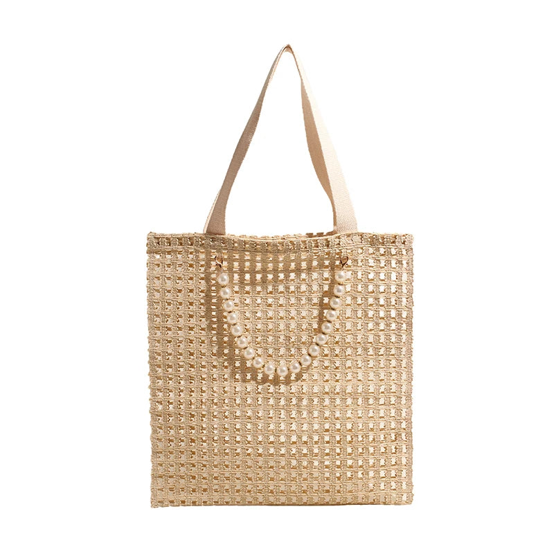 Crochet Tote Bag for Women Mesh Knit Shoulder Bag Large Capacity Woven Bag Solid Color for Travel Vacation