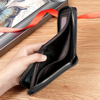 1pc faux Leather Wallet for Men - Premium Retro Letter Embossed Design, Multiple Credit Card Slots, Zipper Closure, Stylish Gift