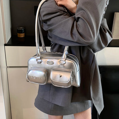 Retro Shoulder Bag PU Leather Y2k Underarm Pouch Multi Pocket Hot Girl Tote Handbag Designer Luxury Chic Casual Satchel Hobo Bag