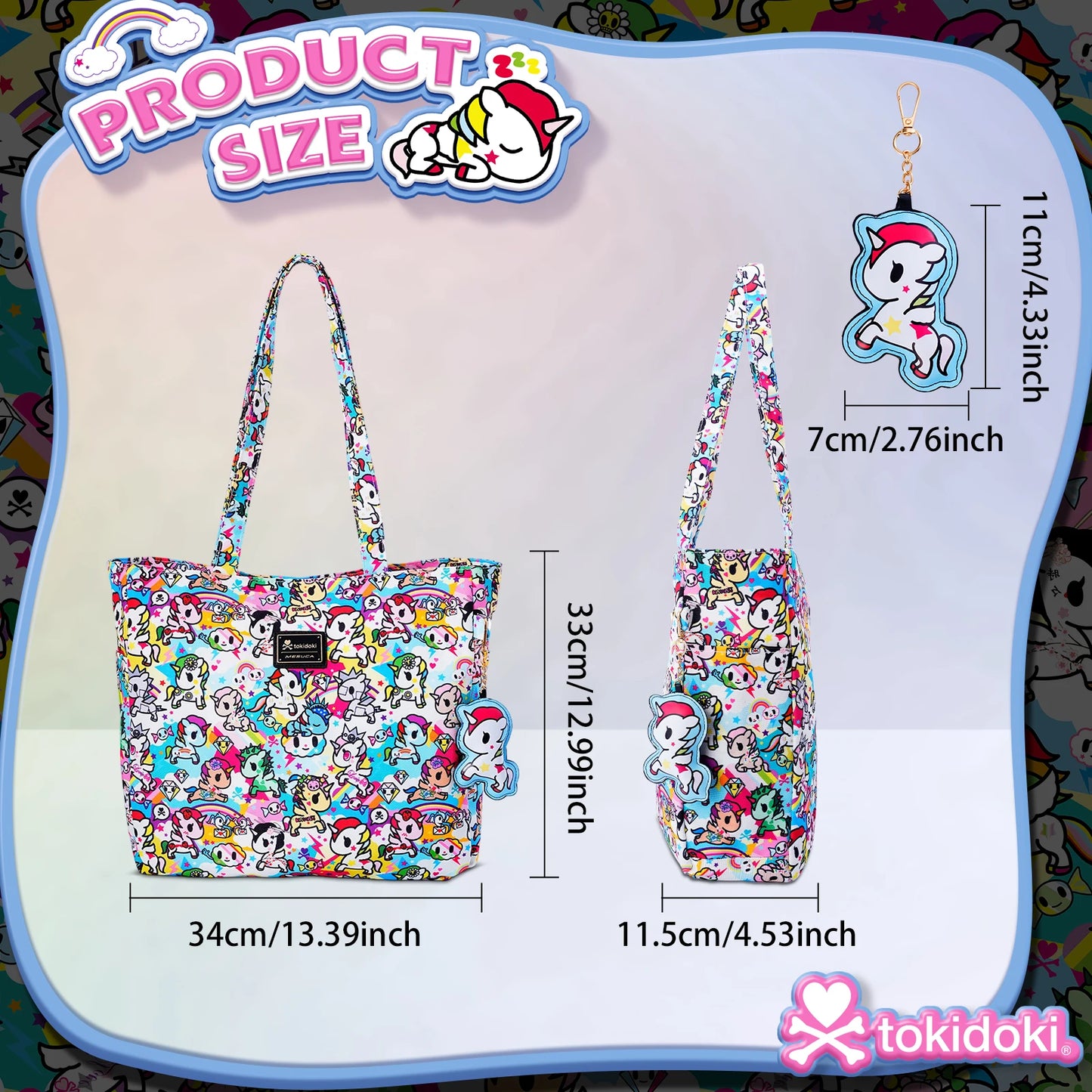 Tokidoki Official Licensed Shoulder Bag for Women with Unicorno Keychain Tote Bag Large Capacity Handbag for Work Travel