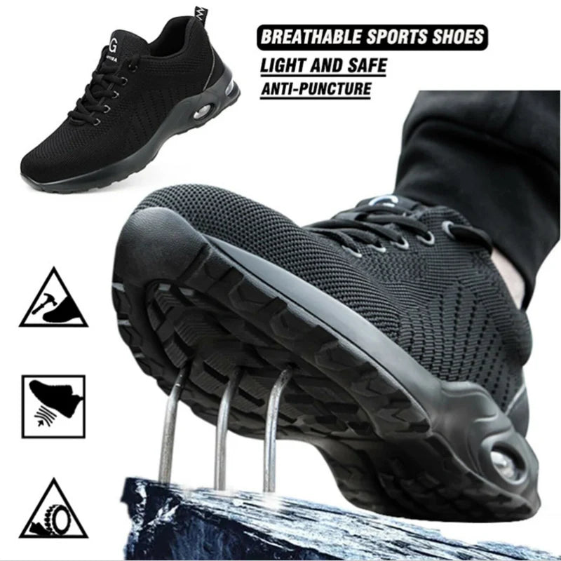 Industrial Steel Toe Safety Shoes Mens Lightweight Breathable Work Boots Anti-smash Puncture Resistant Construction Work Shoes