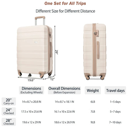 Luggage Sets 4 Piece ABS Durable Suitcase Travel Bag, Carry on Luggage Suitcase Set with 360° Spinner Wheels Ivory and Golden
