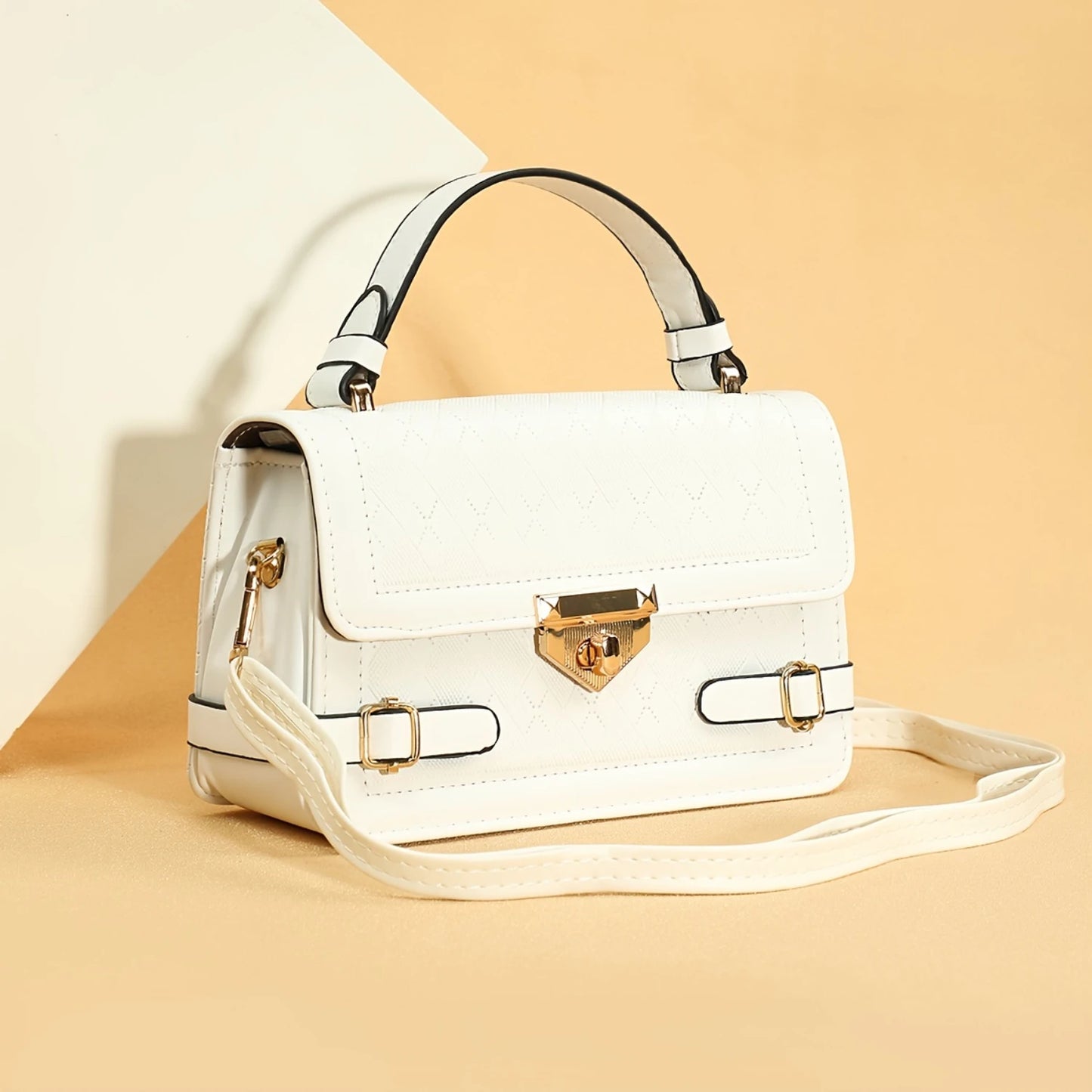 Embossed Handbag, Retro Square Crossbody Bag, Women's Shoulder Flap Purse With Turn Lock