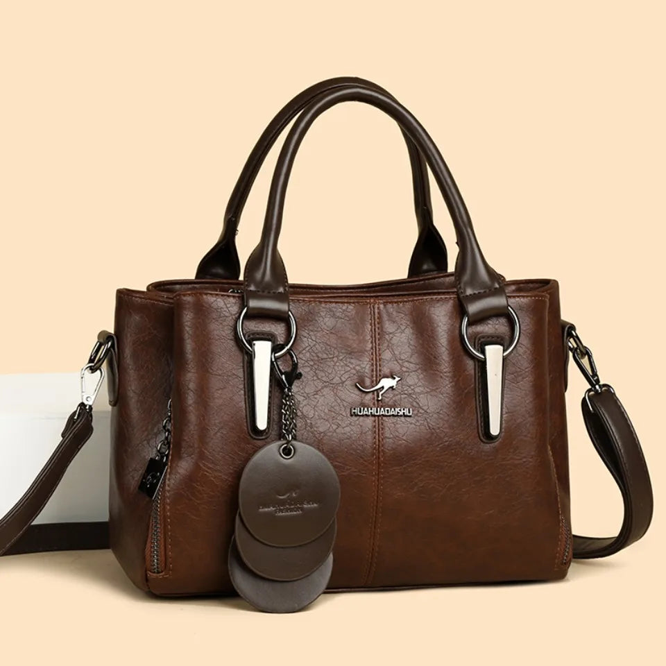 Retro Three Layers High Quality Leather Shoulder Crossbody Hand Bags for Women Vintage Casual Totes Designer Handbag Sac A Main