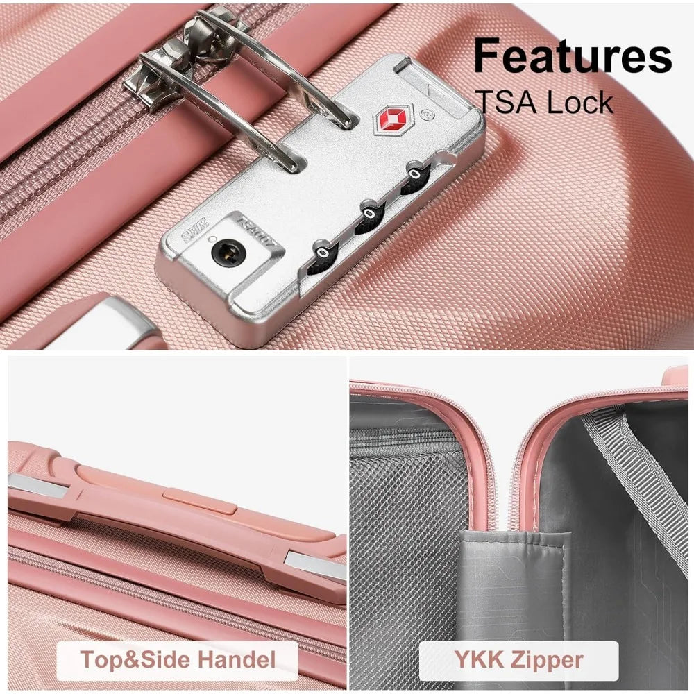 Somago Luggage Set of 3 Piece Suitcase Set Carry On Luggage with YKK Zipper TSA Lock ABS Hardside Luggage Spinner Wheels, Rose G