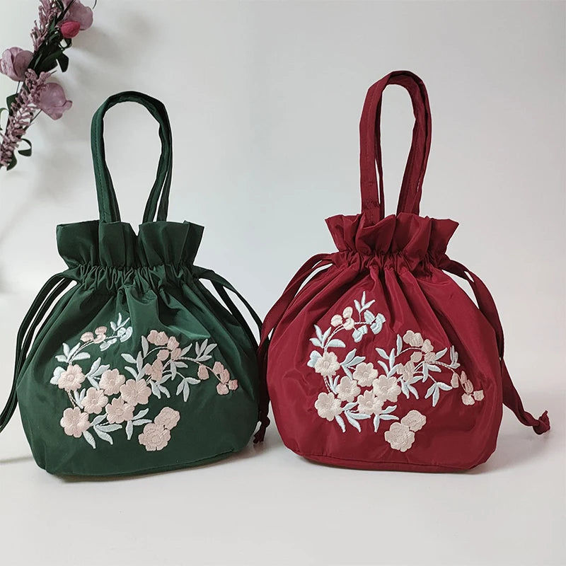 Elegant Silk Embroidery Flower Handbag Tote Bag Shopping Bag Ethnic Style Bag Chinese Style Small Bag