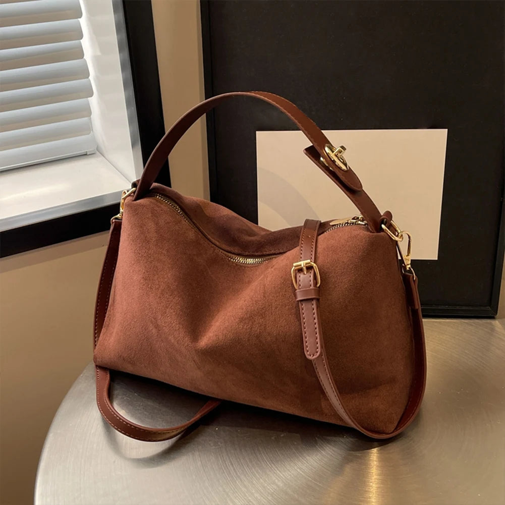 Women Suede Shoulder Bag With Inner Pocket Crossbody Bag Adjustable Strap Hobo Purse Zipper Hand bags Casual Commuter Bag