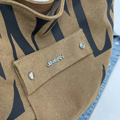 New Large capacity Single Shoulder Canvas Bag Stylish Letter Style Student Install books Handbag for Class, Fashion Shopping Bag