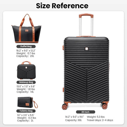 4 Piece Luggage Set Carry On ABS+PC Hard Shell Suitcase Travel Packing Box With Spinner Wheels & TSA Lock For Business ﻿Trip