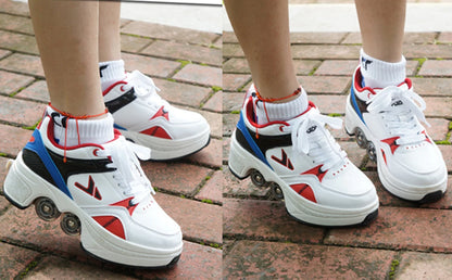 Deformation Parkour Shoes 2025 Casual Sneakers Unisex Deform Roller Shoes Skating Shoes Four Wheels Rounds Of Running Shoes