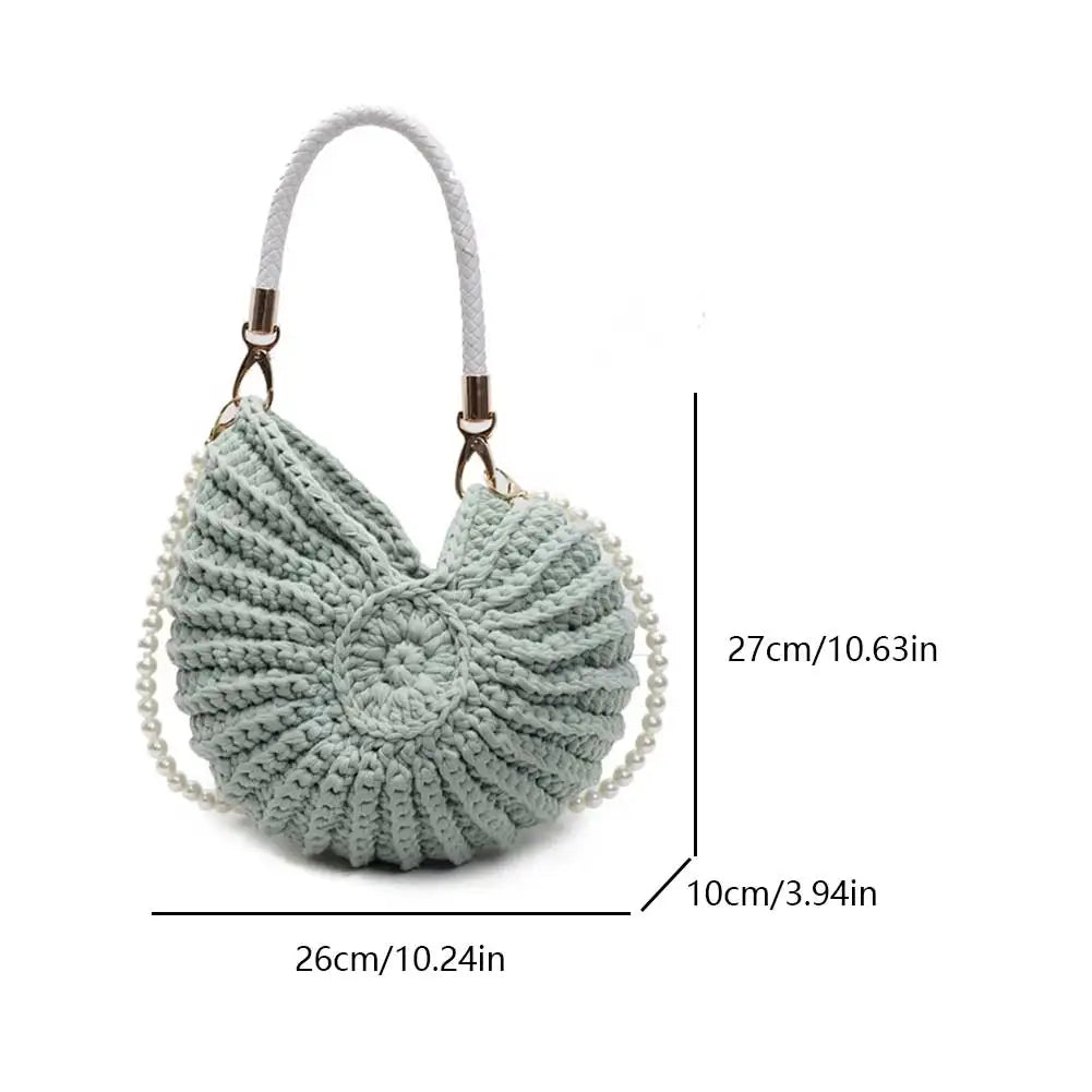 Handwoven Seashell Women Beach Shoulder Bag Solid Color Pearls Chain Crossbody Bag Multifunctional Novelty Small Handbags