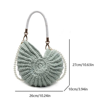Handwoven Seashell Women Beach Shoulder Bag Solid Color Pearls Chain Crossbody Bag Multifunctional Novelty Small Handbags