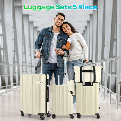 Carry on Luggage Sets 5 Piece ABS PC Suitcases with Wheels Hardshell 20/24/28 inch Luggage with Duffel Bag Travel Bag