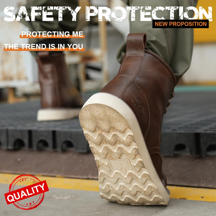 Two layer cowhide high top anti-smash anti-puncture breathable fashion labour insurance shoes