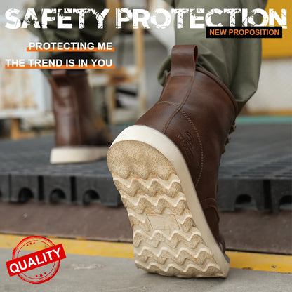 Two layer cowhide high top anti-smash anti-puncture breathable fashion labour insurance shoes