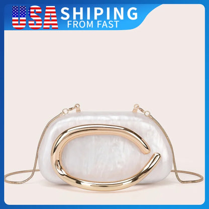 Fashion White Acrylic Clutch Bag Bride Metal Gold Women Luxury Evening Banquet Clutch Bag Shoulder Wedding Party Purse