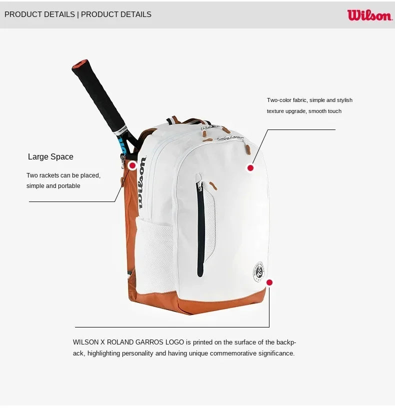 Wilson Roland Garros - Clay Tennis Bag 2-racket Max Backpack with compartments commemorative trip to the French Open