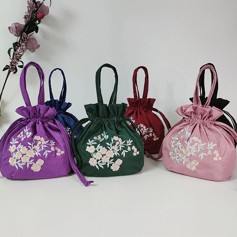 Elegant Silk Embroidery Flower Handbag Tote Bag Shopping Bag Ethnic Style Bag Chinese Style Small Bag