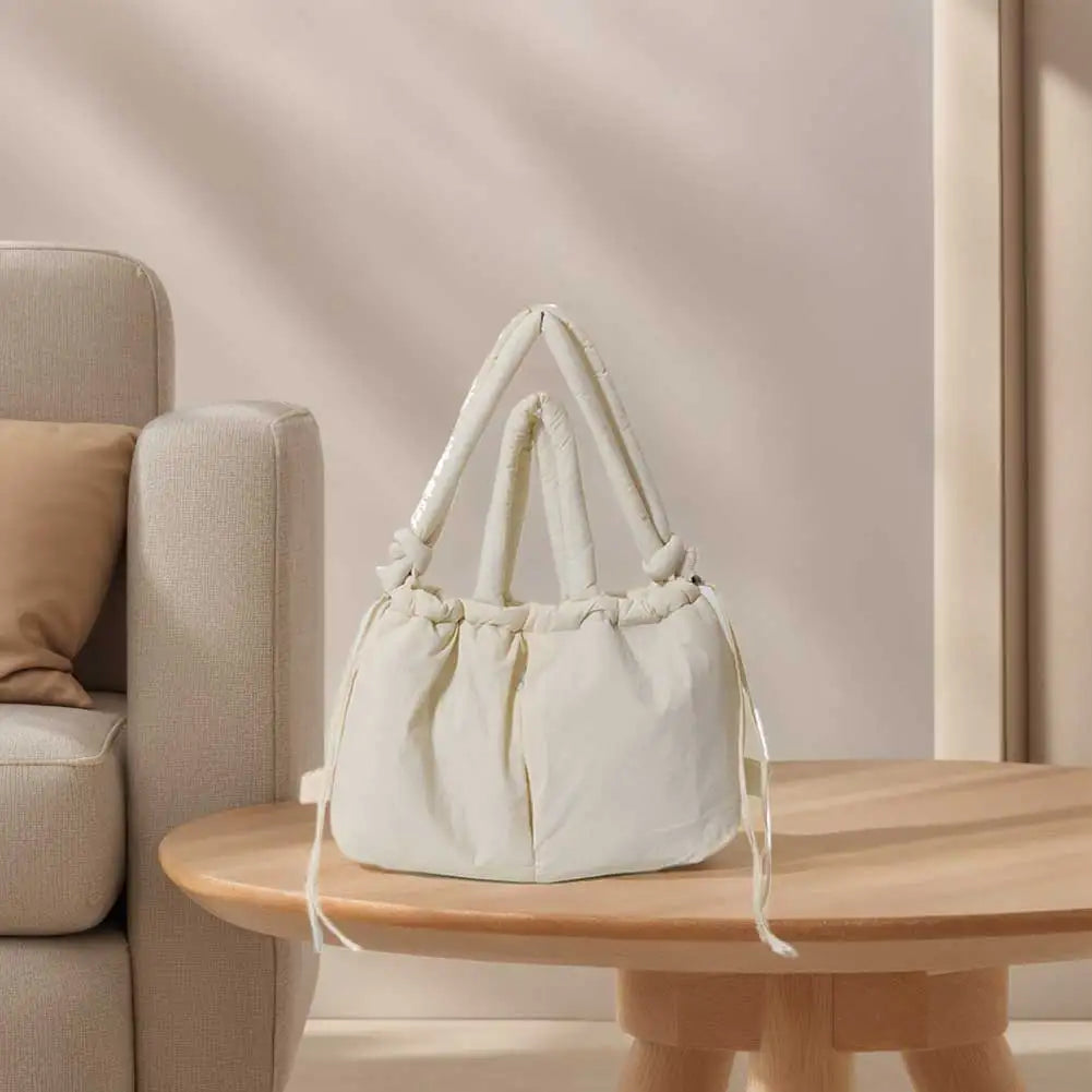 Puffer Tote Bag for Women Adjustable Strap Shoulder Bag Nylon Large Capacity Puffy Purse for Shopping Travel