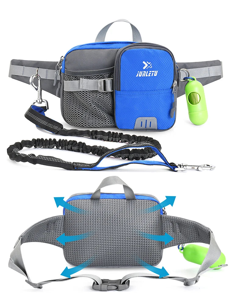 Retractable Hands Free Dog Leash with Waist Bag Adjustable Waist Belt Water Bottle Holder for Walking Jogging Running Your Dog