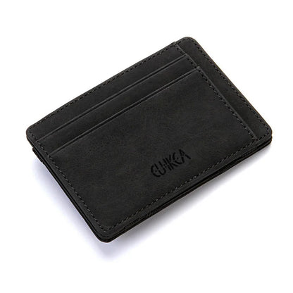 Men Ultra Thin PU Leather Mini Small Magic Wallet with Zipper Coin Pocket Purse Women Pouch Plastic Credit Bank Card Case Holder