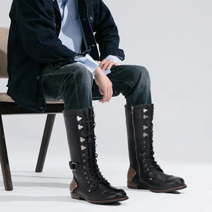 Punk Style Men's Ankle Boots: Platform with Lace-Up, Side Zip & Adjustable Buckle – Non-Slip Lug Sole Combat Booties