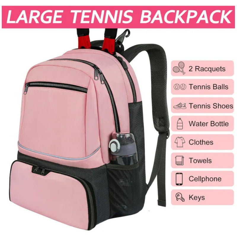 Professional Tennis Backpack Large Capacity Sports Racket Pack Holds 1-2 Tennis Rackets Outdoor Badminton Bag With Shoe Pocket