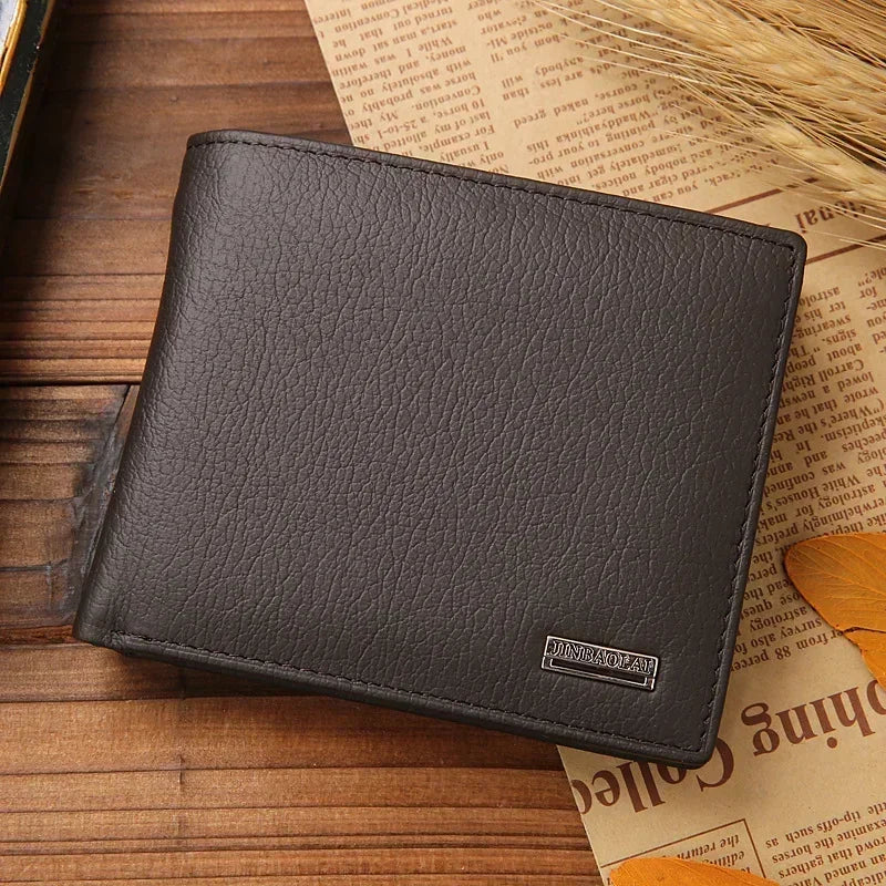 Genuine Leather Men Wallets Premium Product Real Cowhide Wallets for Man Short Black Walet Portefeuille Homme