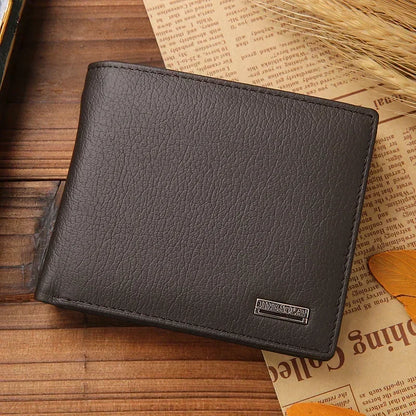 Genuine Leather Men Wallets Premium Product Real Cowhide Wallets for Man Short Black Walet Portefeuille Homme