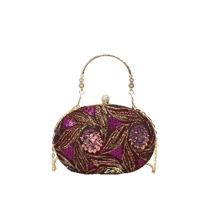 Women Evening Clutch Bag New Chinese Style Sequins Elegant Top-Handle Bag Glitter Handbag Wedding Party Purse