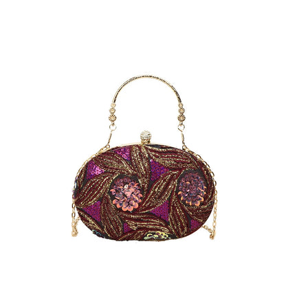 Women Evening Clutch Bag New Chinese Style Sequins Elegant Top-Handle Bag Glitter Handbag Wedding Party Purse