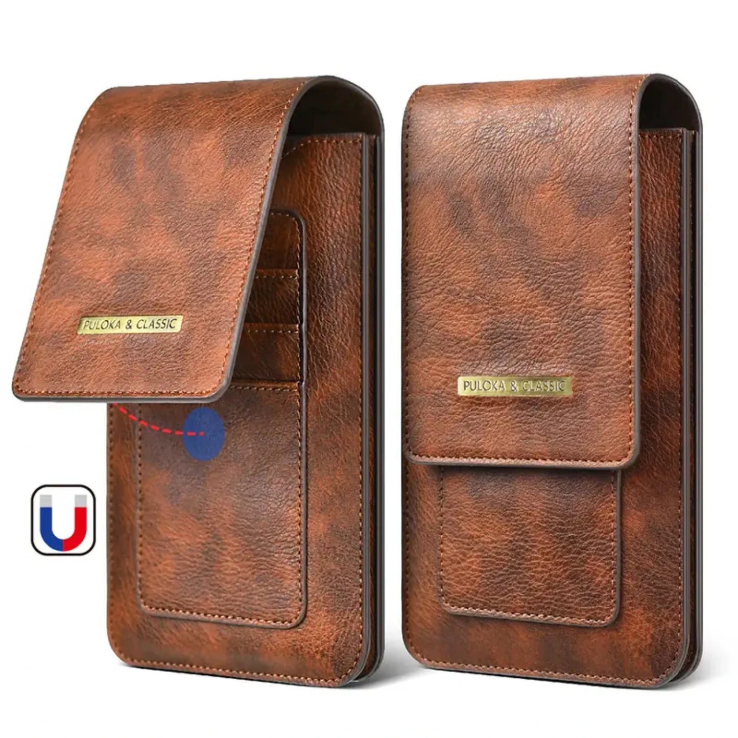 7.2 Inch General Leather Double Layer Phone Waist Baguette Bag With Hiking Buckle