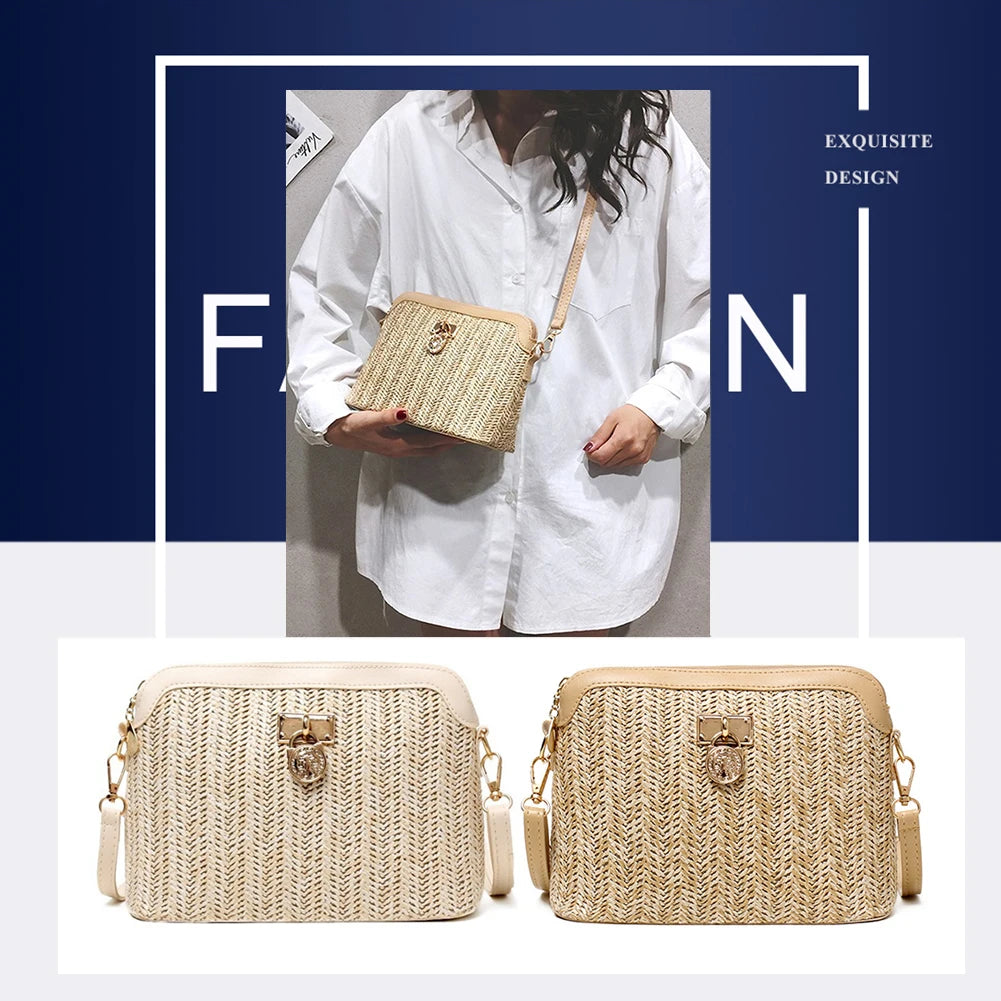 Straw Woven Messenger Bag Casual Shell Summer Beach Women Crossbody Handbags Female Shoulder Cross Body Boho Bag