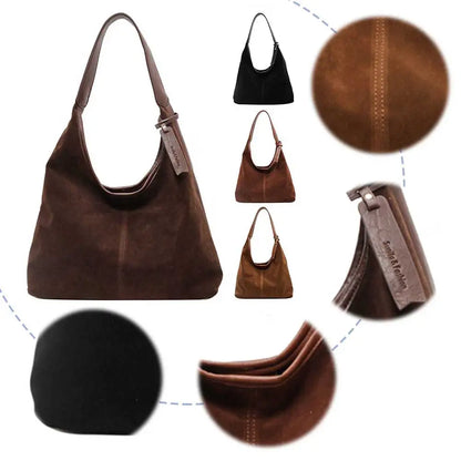 Women Suede Hobo Bag Slouchy Tote Bag Magnetic Closure Retro Handbag Large Capacity for Work Travel