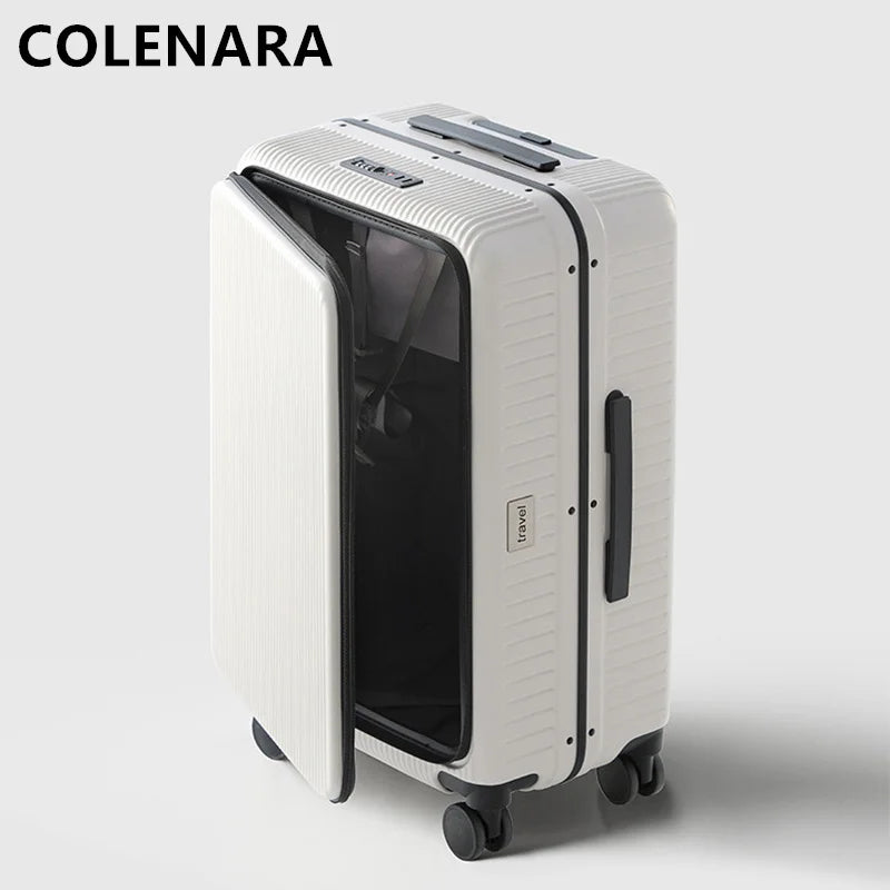 COLENARA High Quality Suitcase Front Opening Boarding Case Laptop Trolley Case USB Charging 20"24 Inch Carry-on Travel Luggage