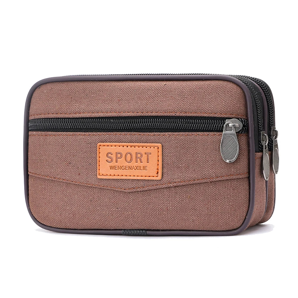 Men Outdoor Sports Waist Bag Fashion Canvas Slim Coin Purse with Multi Pockets Change Pouch for Coins for Best Gift