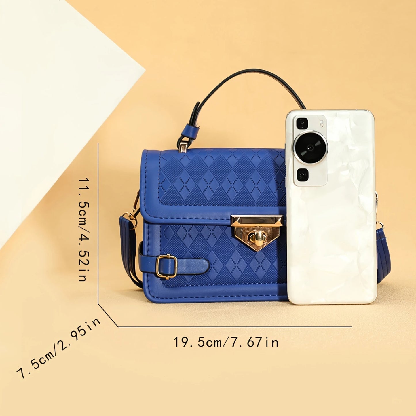 Embossed Handbag, Retro Square Crossbody Bag, Women's Shoulder Flap Purse With Turn Lock