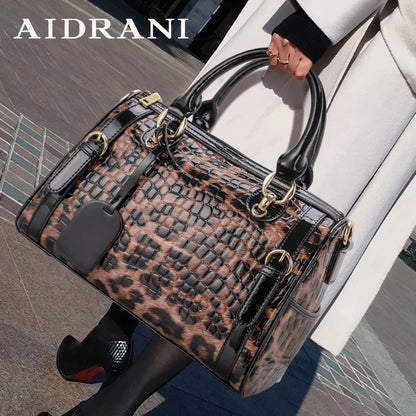 Aidrani Original design women's handbag with large capacity and fashionable leopard print bag made of high-quality cowhide
