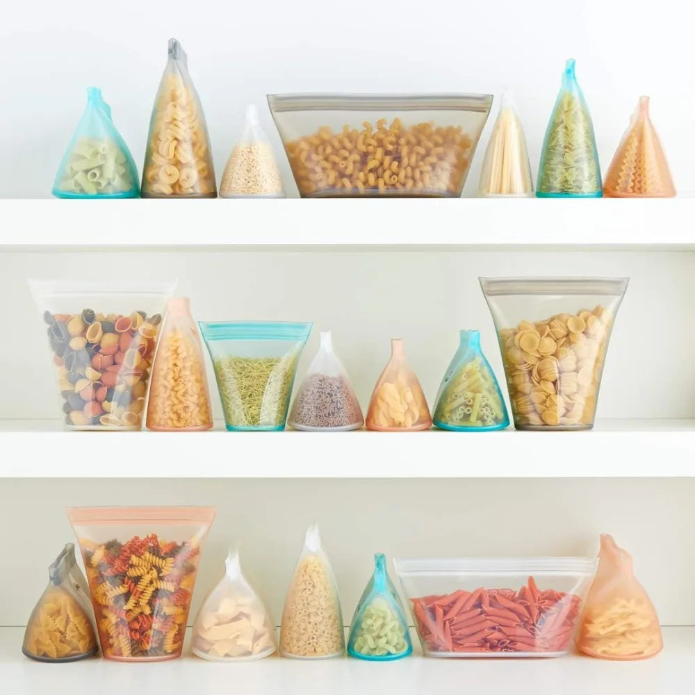 Reusable Food Storage Bags | Full Set of 8 [Teal] | Silicone Meal Prep Container - Best