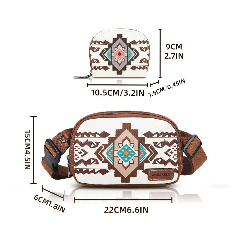 Best-Selling 2-Piece Bohemian Crossbody Bag Set – Vintage Waist Bag & Small Card Holder for Women